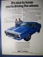 1973 AMC Javelin AMX mid-size-mag car ad  -"driving the winner"