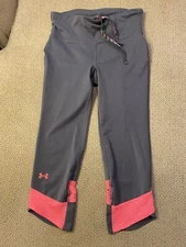 Women's Under Armour Pink Gray Breast Cancer Capri Running Tights Small S