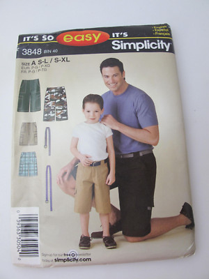 simplicity patterns 3848Mens Boys shorts Size S-L ,S-XL (B)