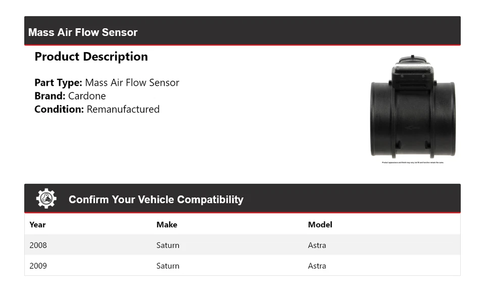 Sensor de flujo de aire masivo Cardone Saturn Astra 2008-2009 Foto 2 de 4
