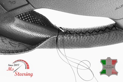 FITS CITROEN BERLINGO I 96-08 PERFORATED LEATHER STEERING WHEEL COVER RED STITCH