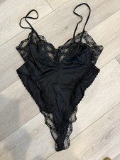 1980's Fredericks of Hollywood Black Lace High Cut Teddy Size L