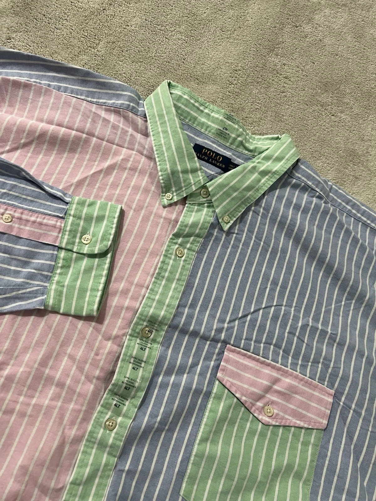 Polo Ralph Lauren Men's Multi Stripe Colorblock Button Front Shirt 4XLT Pocket