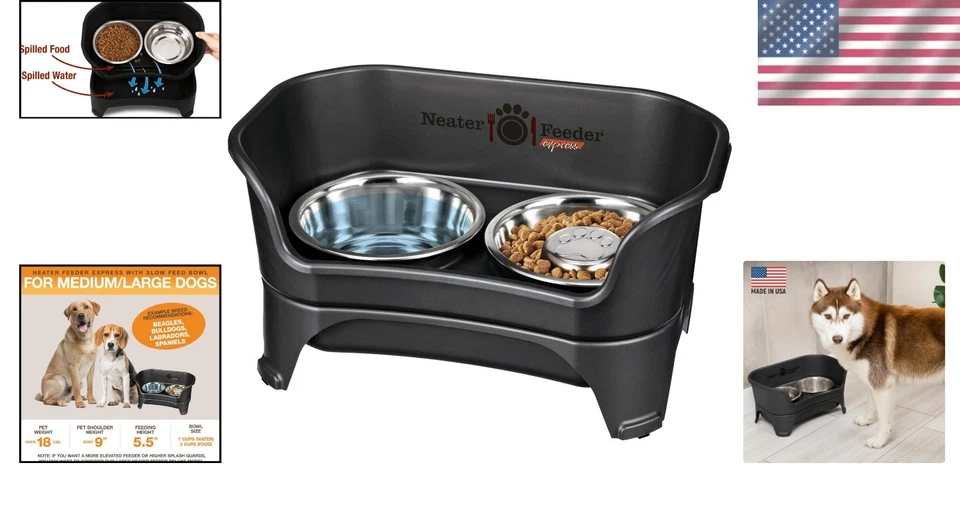 Cuencos elevados a prueba de derrames para perros con función de alimentación lenta, tamaño mediano/grande - negros Foto 2 de 4