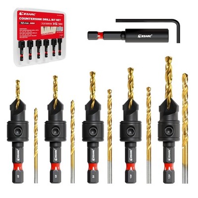 EZARC 12-teilig Senkbohrer Holz Senker Bohrer Set 4 6 8 10 12 Bithalter Box