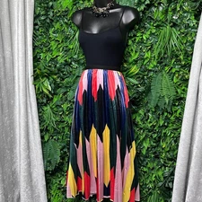 Pastel Skirt Small Colorful Pleated Geometric Print Midi Skater Cocktail 2984