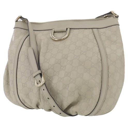GUCCI Abbey Guccissima Leather Used Hobo Shoulder Bag Ivory Italy #EL362 H