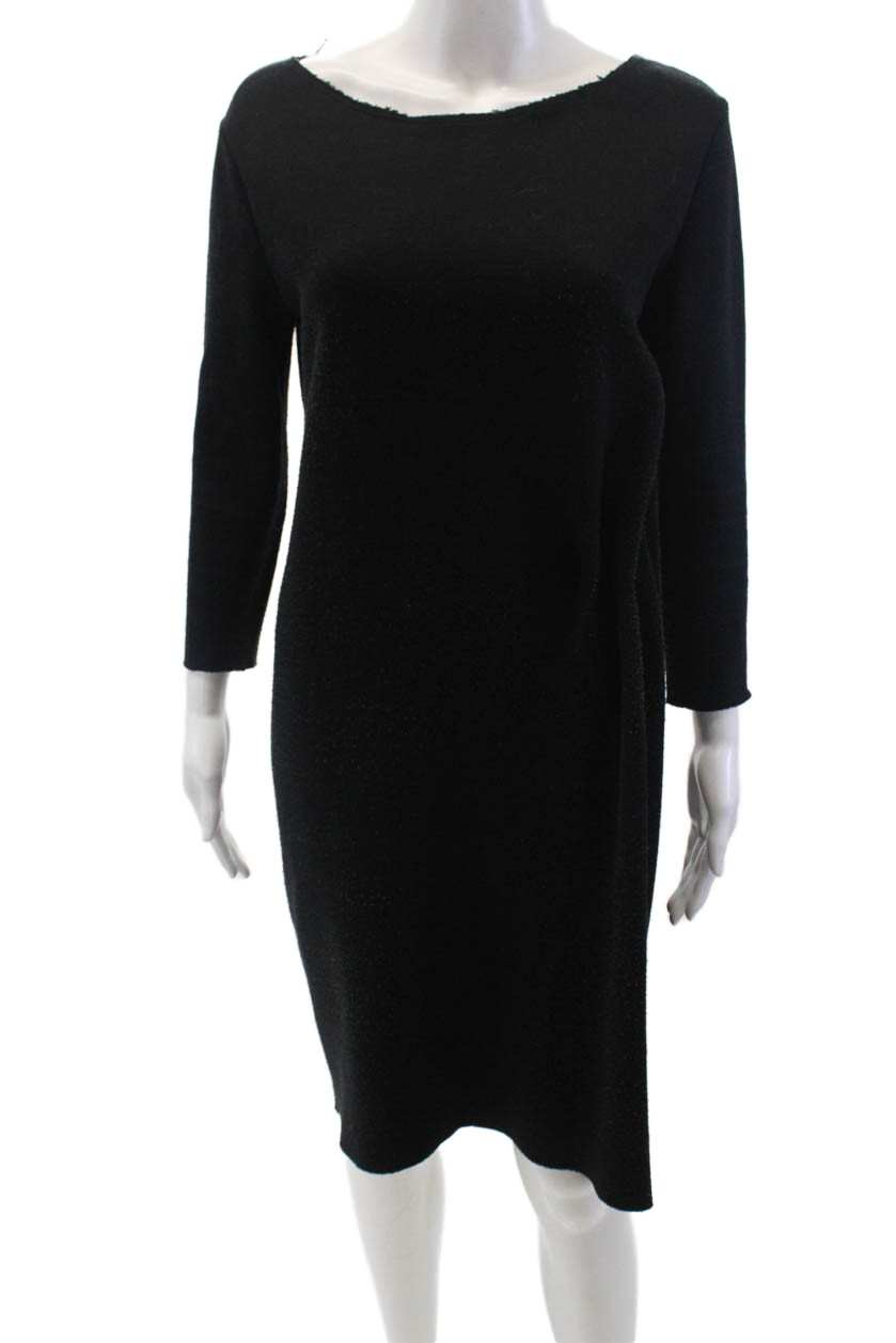 Lanvin Womens Long Sleeves Knee Length Sweater Dress Black Wool Size EUR 40