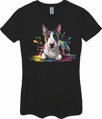GILDAN Bull Terrier Splash Art Ladies Fitted T Shirt Sizes Small-2XL