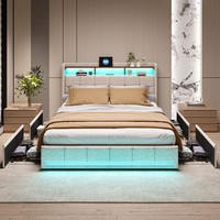 Polsterbett Doppelbett 160X200 Cm Mit 4 Stauraum Schubladen Led Licht Usb-Port