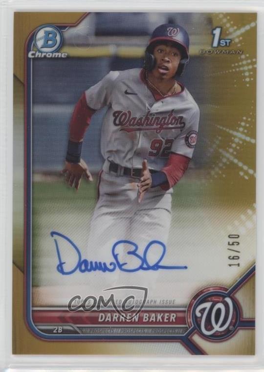 2022 Bowman Chrome Prospect Gold Refractor 16/50 Darren Baker #CPA-DB Auto 15r3