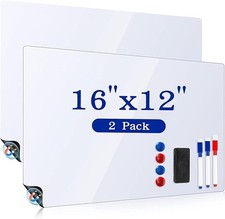 Magnetic Whiteboard for Refrigerator 2 Pack, 16x12 Inch 12 16inch, White