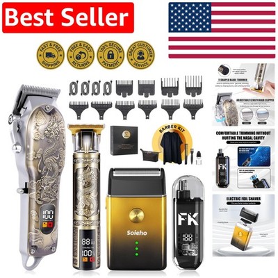 Cordless Professional Hair Clipper Set with T-Shaped Trimmer & USB Charging