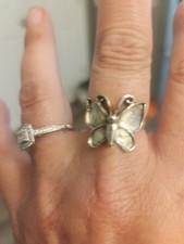 Silver Tone Butterfly Band Ring Metal No Ston...
