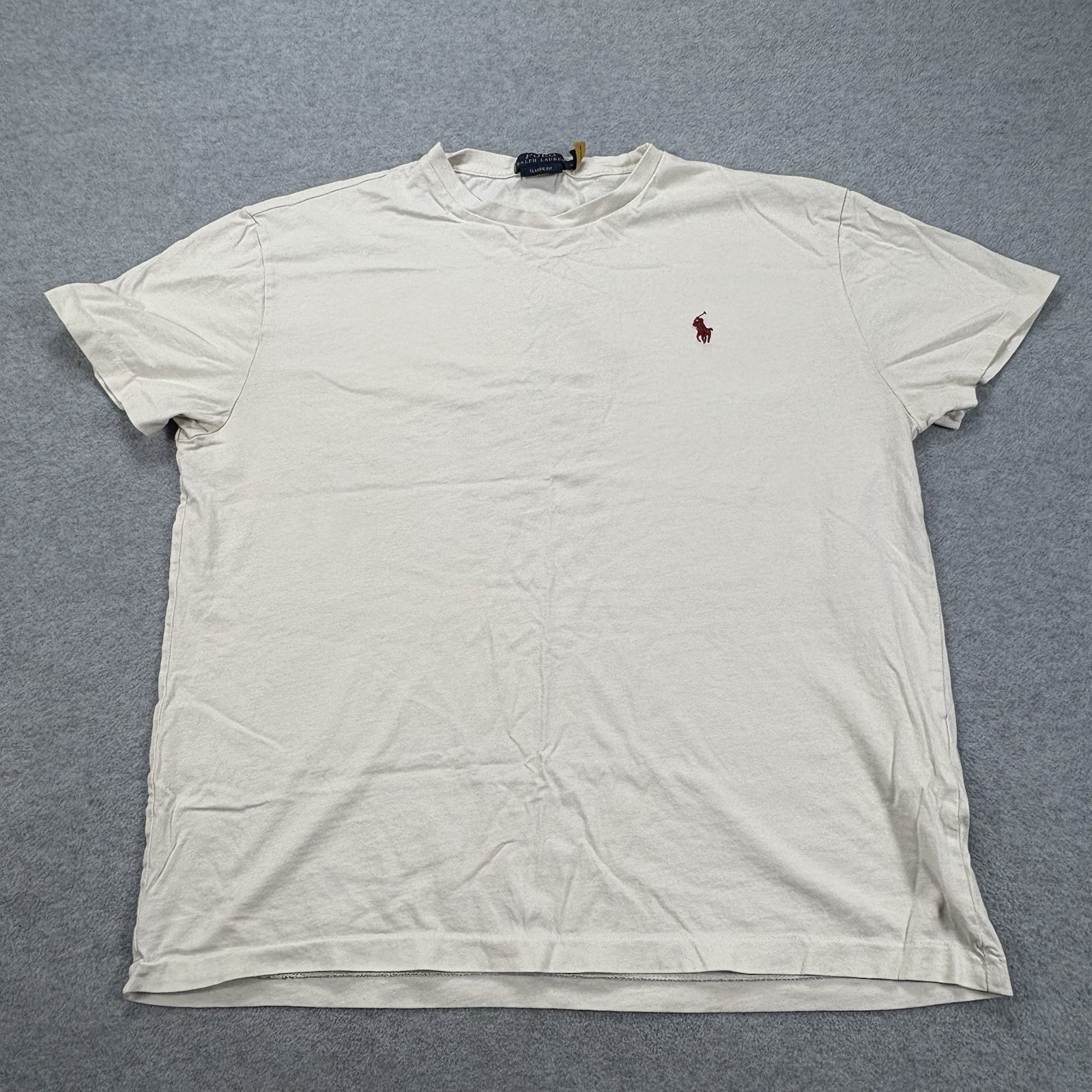 Polo Ralph Lauren Big Pony Back Graphic T Shirt Cream Mens Medium Classic Fit thumbnail 2