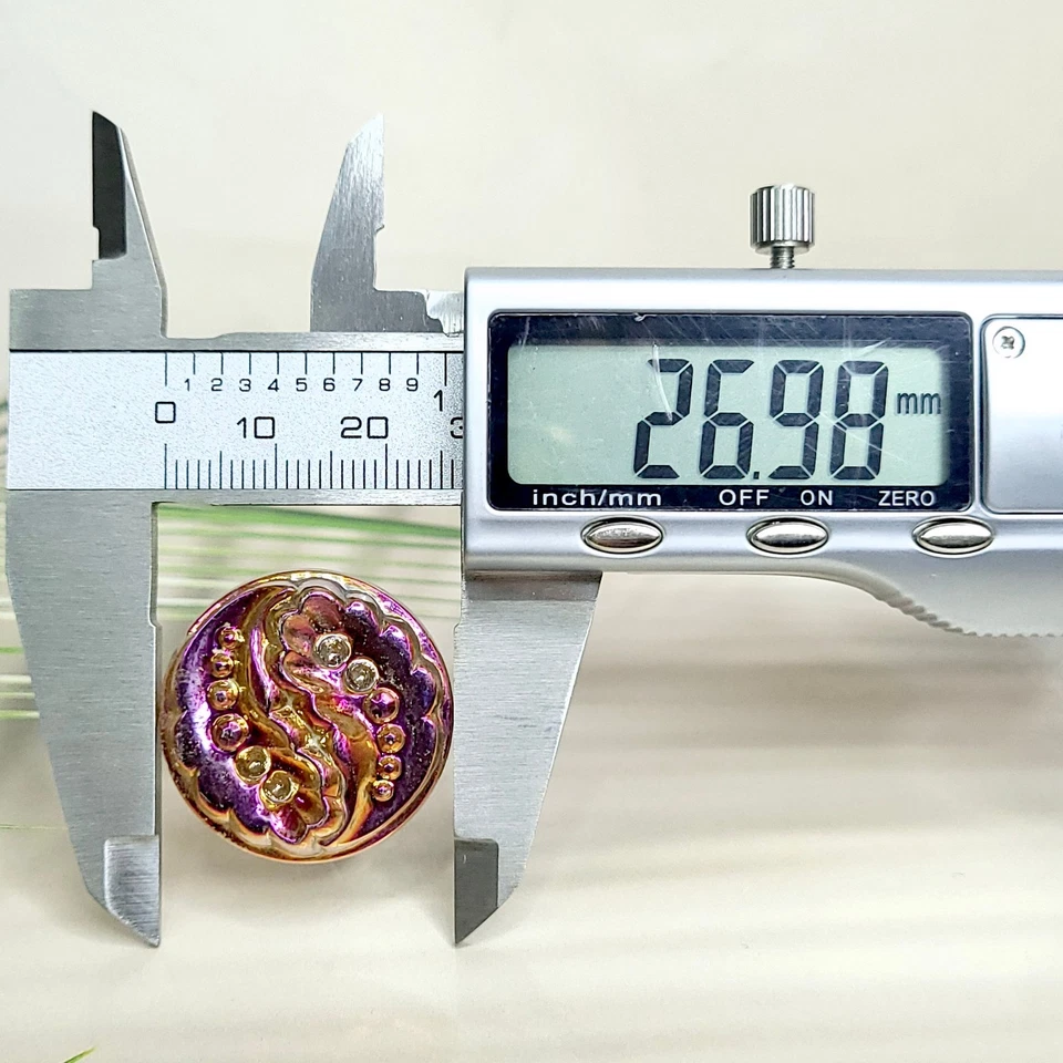 Button 26mm Purple and Yellow Czech Glass Button Art Deco Style - Image 3 of 4