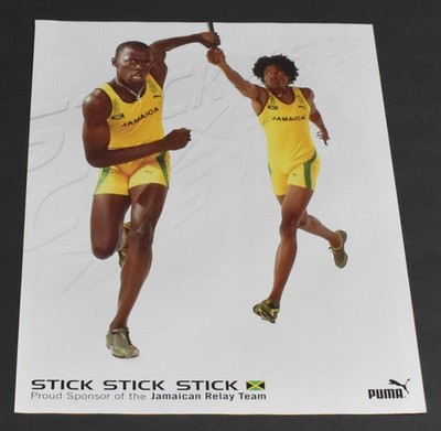 2004 Print Ad Usain Bolt Stick Jamaican Relay Team Puma Running Shoes Sprint Art