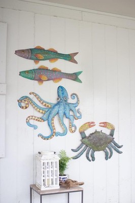 Kalalou Hand-Hammered Recycled Metal Octopus Wall Hanging, Multicolored