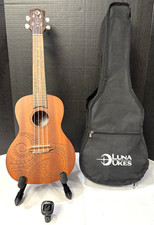 Ukulele Luna Ukes Tattoo Concert Mahogany w/ Gig Bag Case, Fender Tuner Stand