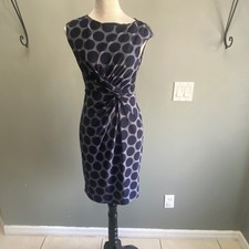 Lauren Ralph Lauren Navy Blue Polka Dot Twist Front Sheath Dress Petite 4P