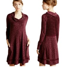 Anthropologie Saturday Sunday Burgundy Swing Dress with Crochet Dress Size Small