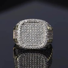 2Ct Round Lab Created Diamond Cluster Men's Wedding Ring 14K Yellow Gold Plated
