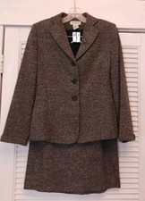 2 pc Ann Taylor Petite 6/4 Blazer Skirt Suit Set Salt n Pepper Tweed Woolblend