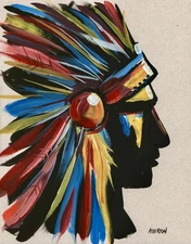 Atherton 11x14 Original Expressionism Acrylic Painting "American Indian" signed