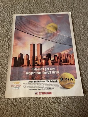 Vintage 1998 U.S. OPEN TENNIS NEW YORK CITY USA NETWORK PRINT AD TWIN TOWERS 90s