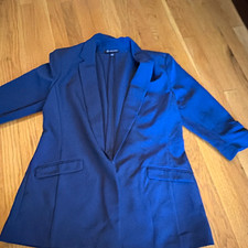 INC Women's L Blue Open Front 3/4 Sleeve Long Blazer