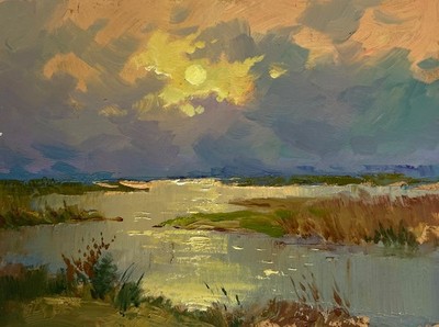 Oil Painting The Sun Says Goodbye To The Horizon Y. Suprunchuk Original nAAA4414