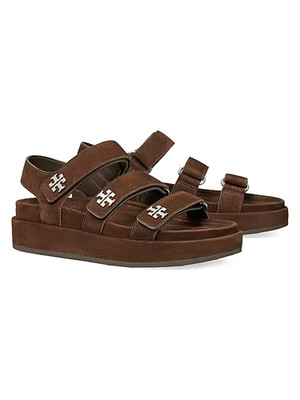 TORY BURCH KIRA SUEDE TRIPLE STRAP PLATFORM SPORT SANDAL DARK COCOA SIZE 9
