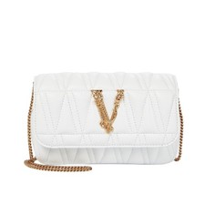NWT Versace Virtus Mini White Quilted Leather Crossbody Bag with Gold Chain