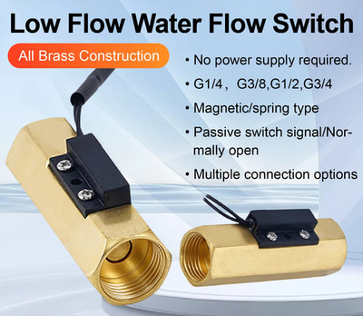 Flow Switch Meter Brass 1.5-3L/min G1/4 G1/2 Low Water Sensor NO Magnetic Spring
