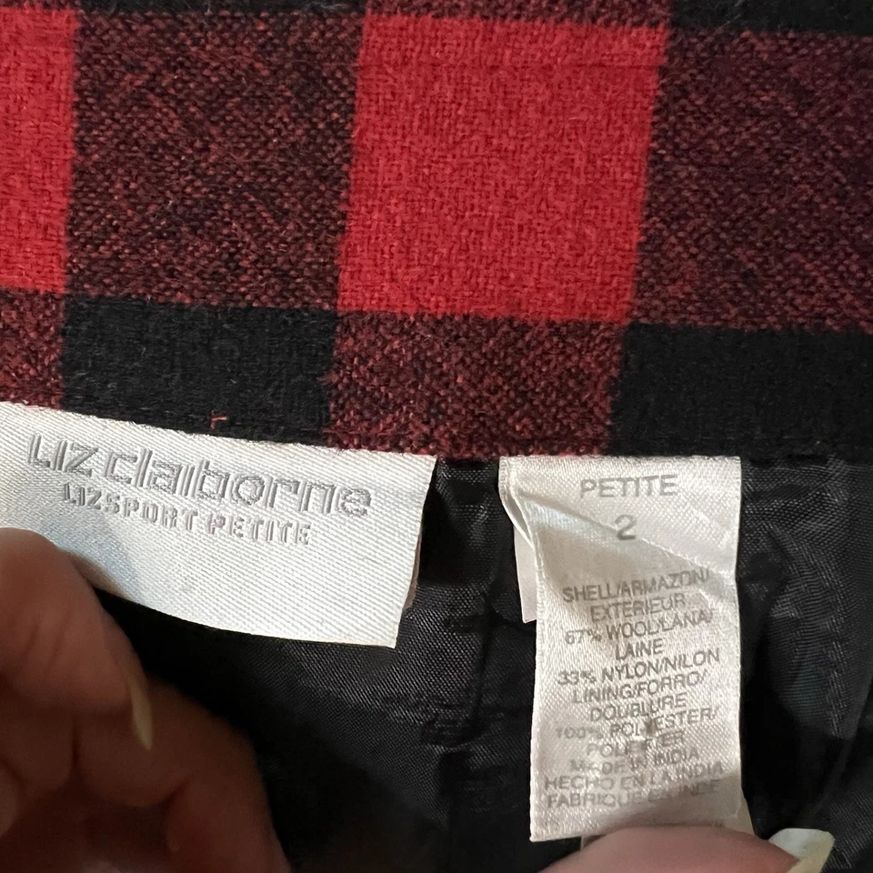 Falda envolvente de lana de colección para mujer 2P roja negra búfalo escoceses tartán flecos vacaciones Foto 2 de 4