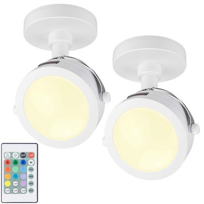 2 Pack Accent Lights With Remote Cordless LED Puck 12 Color Change Uplight