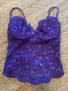 Vtg Gold Label Victoria's Secret Satin Corset Bustier Lace Purple 9219 Size 34C