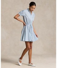Polo Ralph Lauren Blue & White Ditsy Floral Shirt Dress Drawstring Waist UK 10