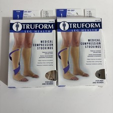 Truform 20-30 Below Knee Compression Stockings Open Toe Beige Small  0865-S