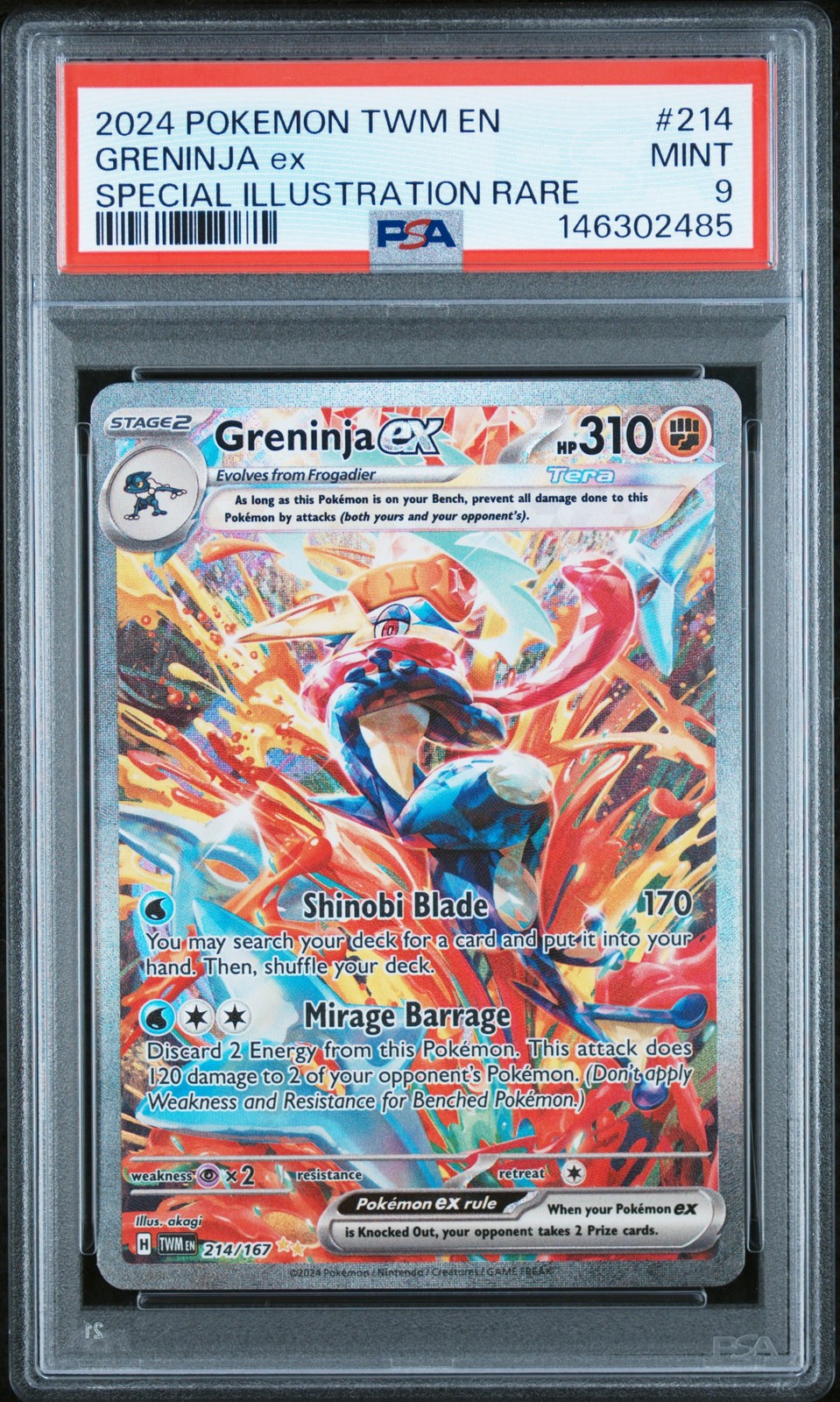 Greninja ex 214/167 Pokemon TWM Twilight Masquerade SIR #214 MINT PSA 9