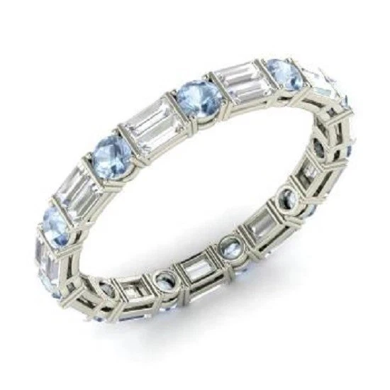 1.96Ct Aquamarine Diamond Full Eternity Anniversary Band Made in 14K White Gold - Image 3 of 4