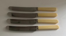 Set Of 4 Antique Walker & Hall Faux Bone Handled Dessert Knives Round End 8”