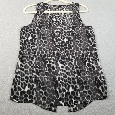 Express Tank Top Women's Medium M Gray Black Leopard Sheer Sleeveless Split Back