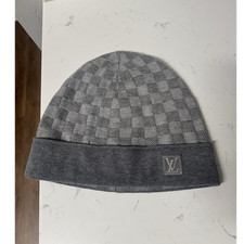 Louis Vuitton Gray Check Beanie Hat Men Designer Winter One Size