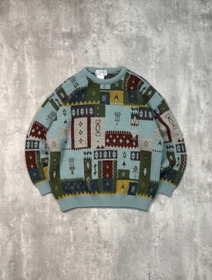 Vintage 90s Abstract Patchwork Style Print Knit Sweater Size XL