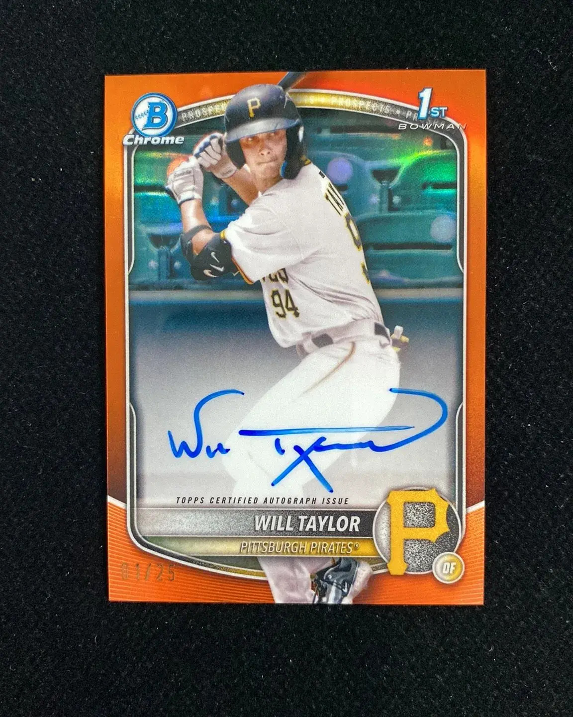 2025 Bowman Chrome Prospects Orange #CPA-WT Will Taylor 1st Auto 1/25 Pirates HD