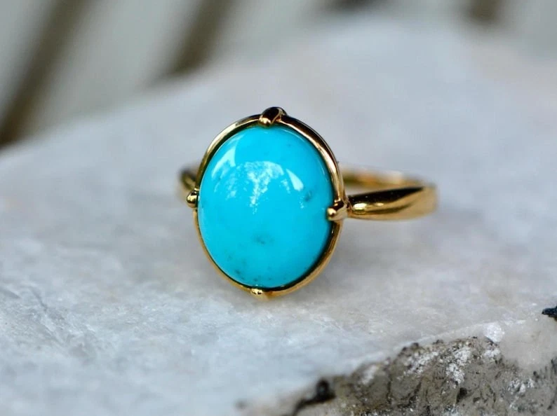 Anillo enchapado en oro amarillo plateado piedras preciosas turquesa de la Bella Durmiente Arizona Foto 2 de 4