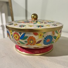Vintage Round Flower Floral Decorative Biscuit Tea Candy Tin Made in England MCM