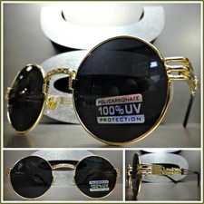 Men's or Women CLASSIC VINTAGE RETRO Style SUN GLASSES Round Gold Fashion Frame