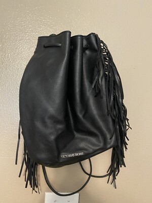 Victoria\'s Secret Fringe Fashion Show Backpack Bucket Bag Black Faux Leather NEW Victoria main image 3
